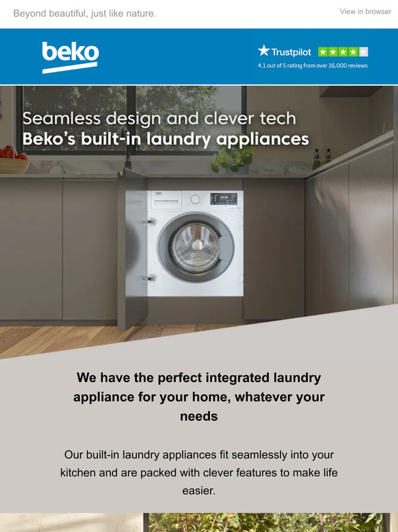 —, save time, energy and even ironing with Beko's built-in laundry range