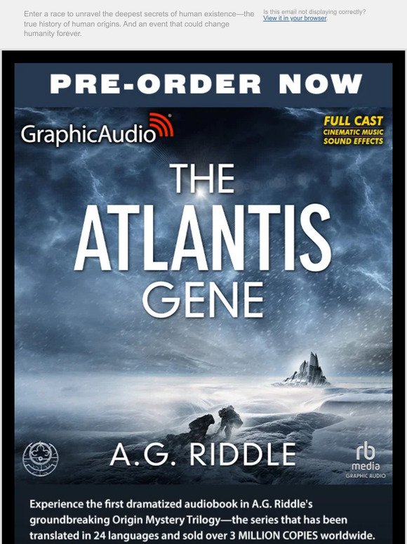 PRE-ORDER The Origin Mystery 1: The Atlantis Gene by A.G. Riddle! (Mission Impossible meets the X-Files)