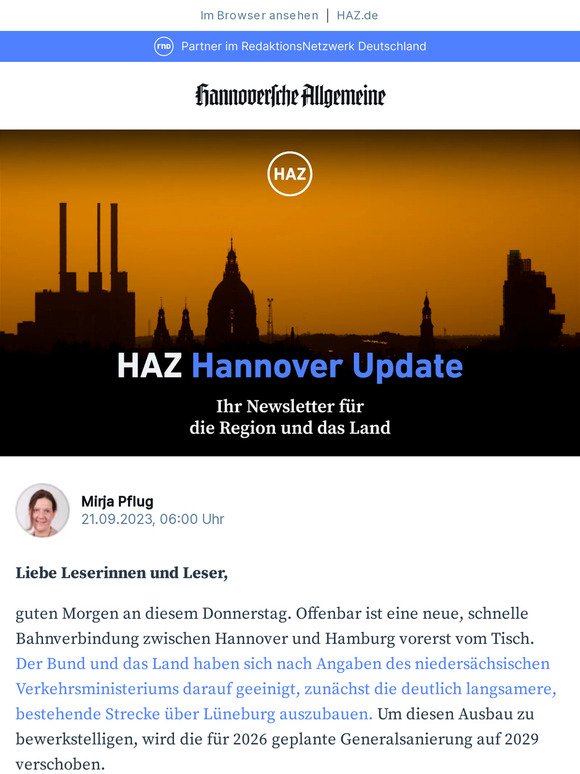 Keine neue Bahntrasse von Hannover nach Hamburg?