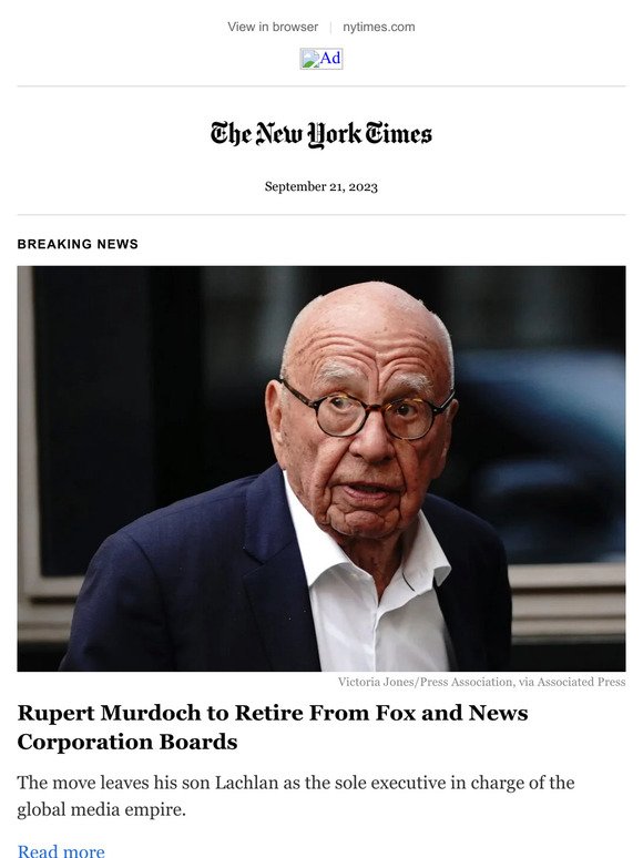 Breaking news: Rupert Murdoch to retire from Fox and News Corporation boards