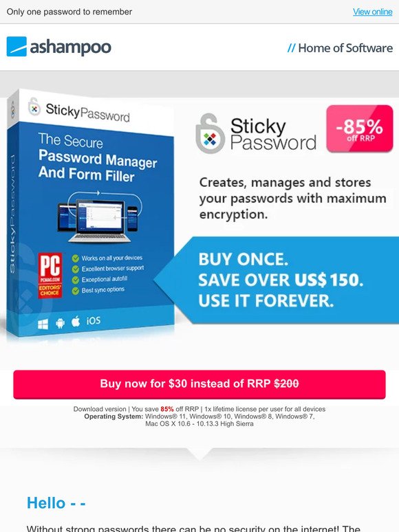 Creates, manages and stores your passwords with maximum encryption - Sticky Password Premium