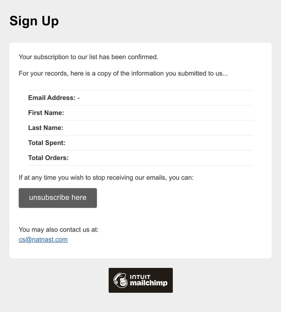 Sign Up: Subscription Confirmed