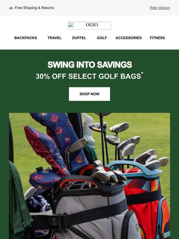 Swing Into Savings | 30% Off Select Golf Bags