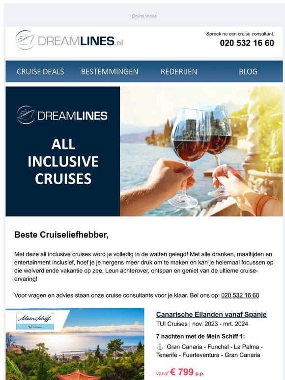 🥂 All Inclusive Cruises - Caribbean, Canarische Eilanden & Middellandse Zee