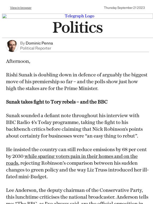 Sunak takes green policy fight to BBC