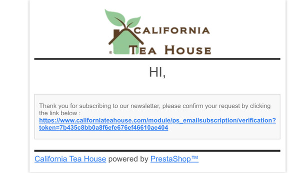 [California Tea House] Email verification