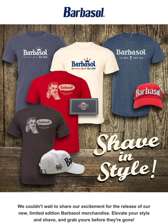 👕 Our new Barbasol merchandise is here! 🧢