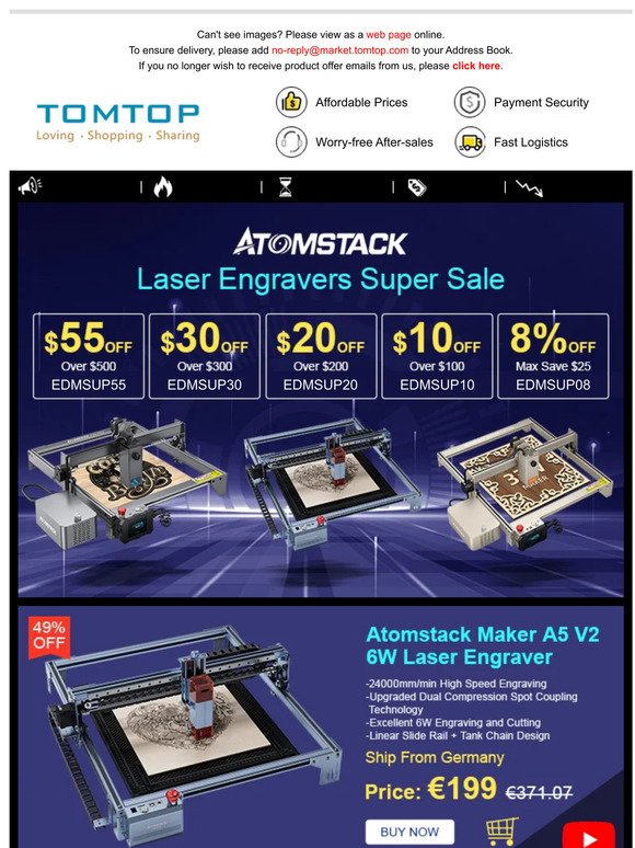 ATOMSTACK Laser Engravers Super Sale | Get $55 OFF & $30 OFF & More Coupons