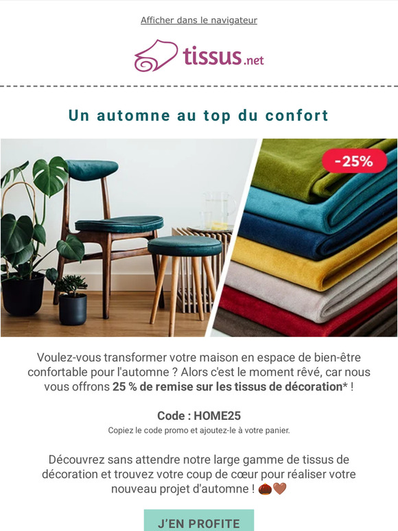 -25 % sur les tissus de décoration - faites des économies dès maintenant ❣️