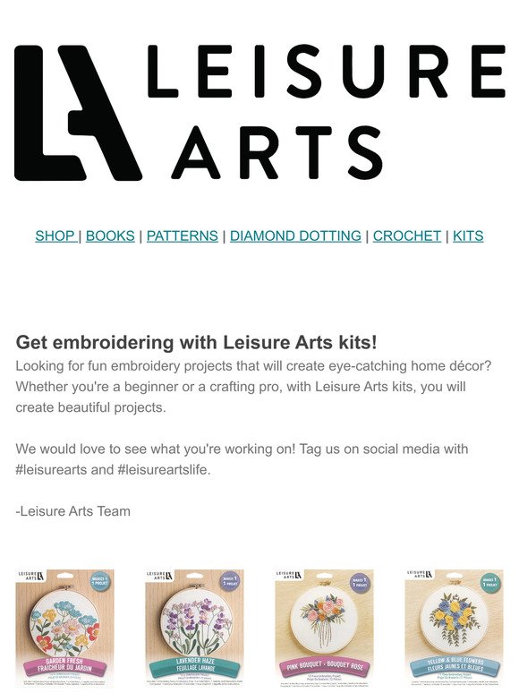 Get embroidering with Leisure Arts kits!