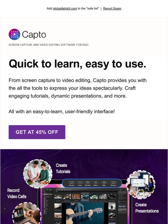 Create spectacular content on your Mac with Capto. | Now 45% OFF!