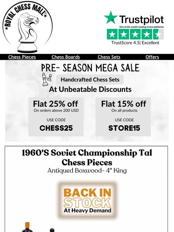 Get Ready for the Pre-Season Mega Sale - Unbeatable Deals Inside!|  Royal Chess Mall® | Use Code: CHESS25