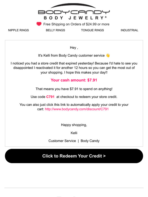 REACTIVATED: Your $7.91 Store Credit