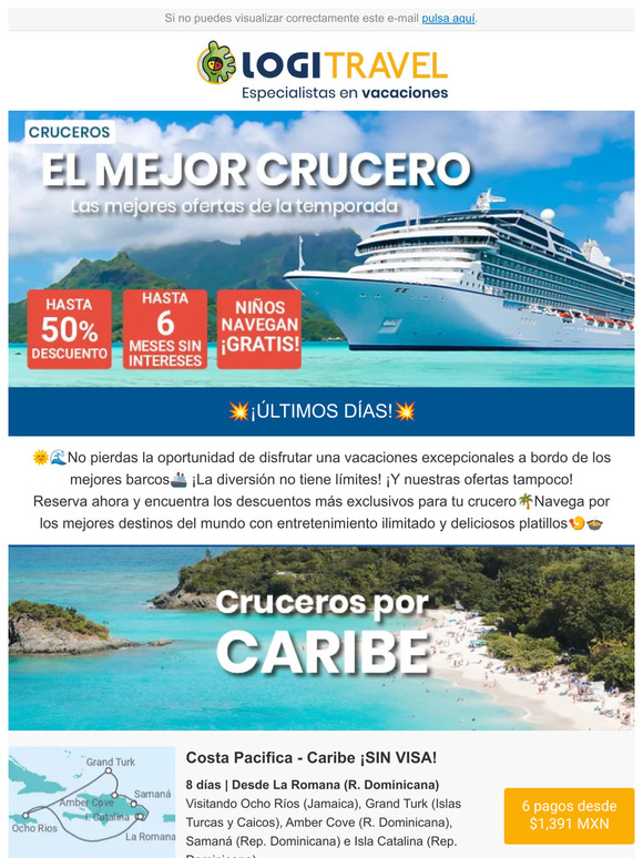 ¡EL MEJOR CRUCERO! Navega con hasta 50% de descuento