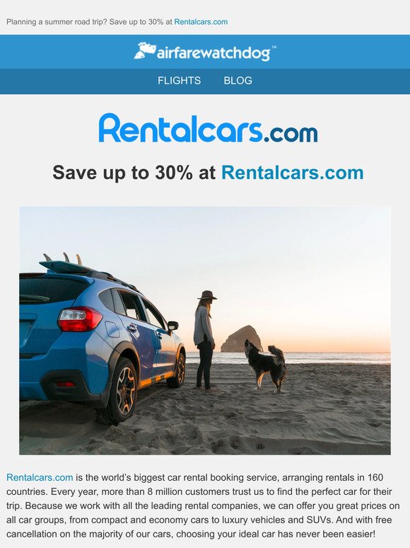 Save up to 30% at Rentalcars.com