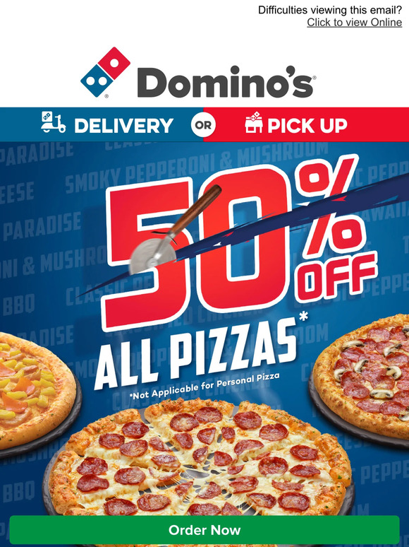 Domino's Singapore Saturday + 50 off Pizzas = Perfect weekend! Order
