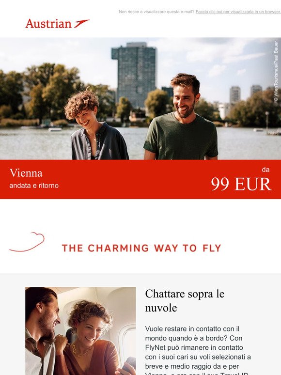 Voli a Vienna da 99 EUR; chatti gratis a bordo con Travel ID