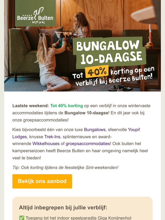 Laatste weekend: Tot 40% korting! 🚨 Bungalow 10-daagse