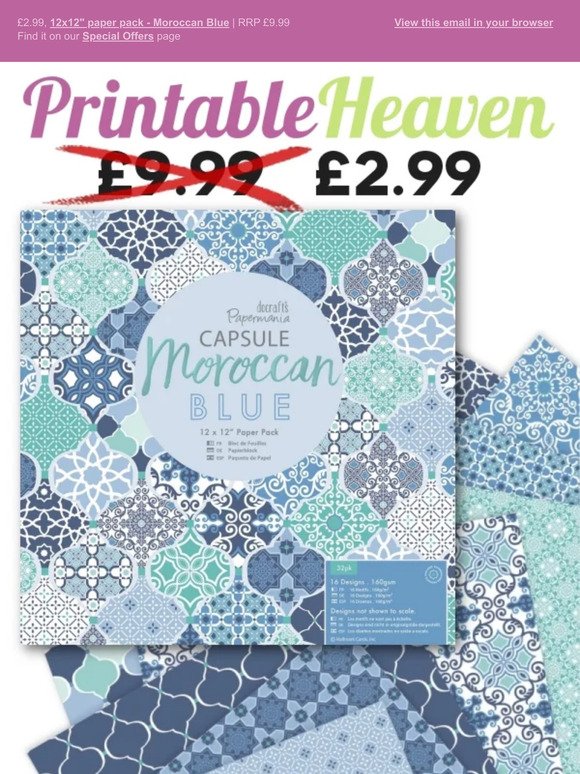 £2.99, 12x12" paper pack - Moroccan blue | RRP £9.99