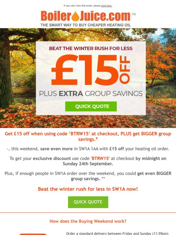 🍁 Get your £15 off heating oil today!