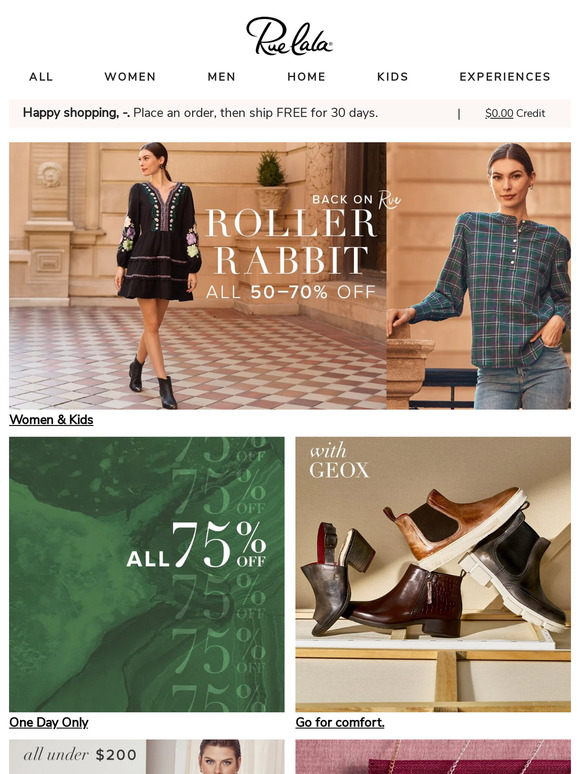 Roller Rabbit is back! All 50 – 70% Off • All 75% Off for One Day