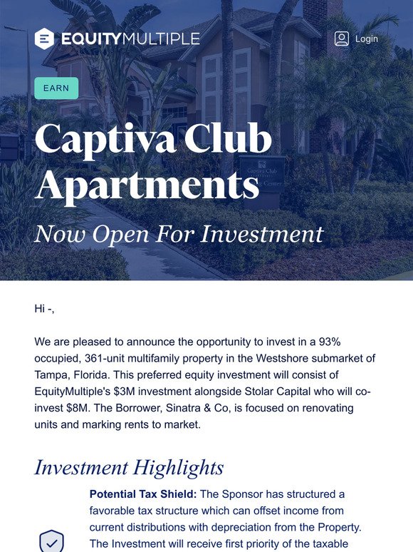 Now Available to Invest: Captiva Apartments