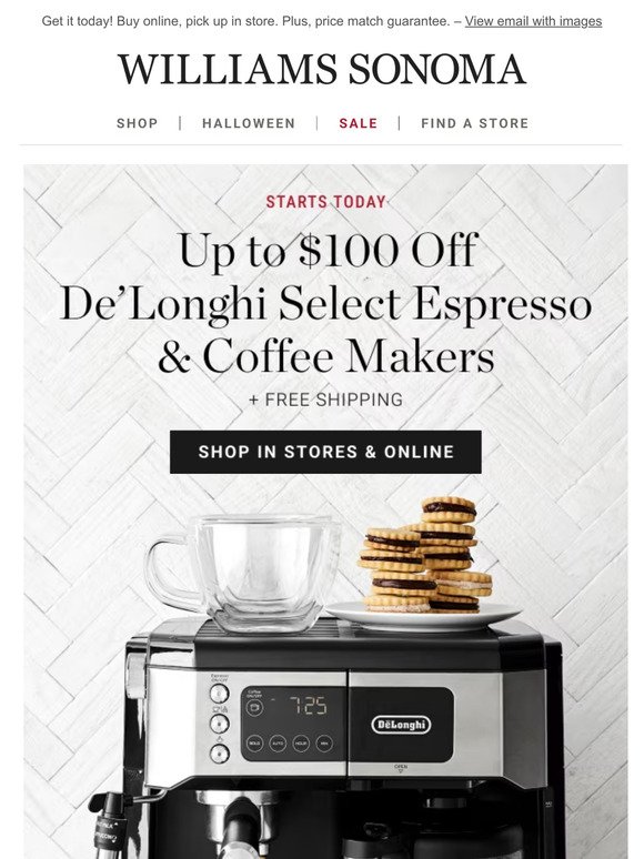 Up to $100 OFF De'Longhi Espresso & Coffee Makers starts TODAY!