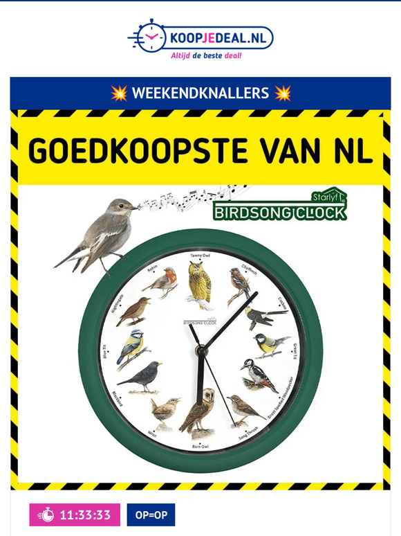 Birdsong Klok - Elk Uur Een Prachtig Vogelgeluid! En Nog Véééél Meer Superdeals!