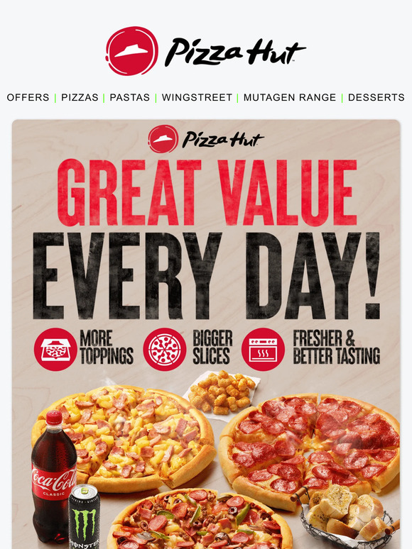 ピザハットオンライン It's bigger, better tasting and MORE!! Grab your delicious