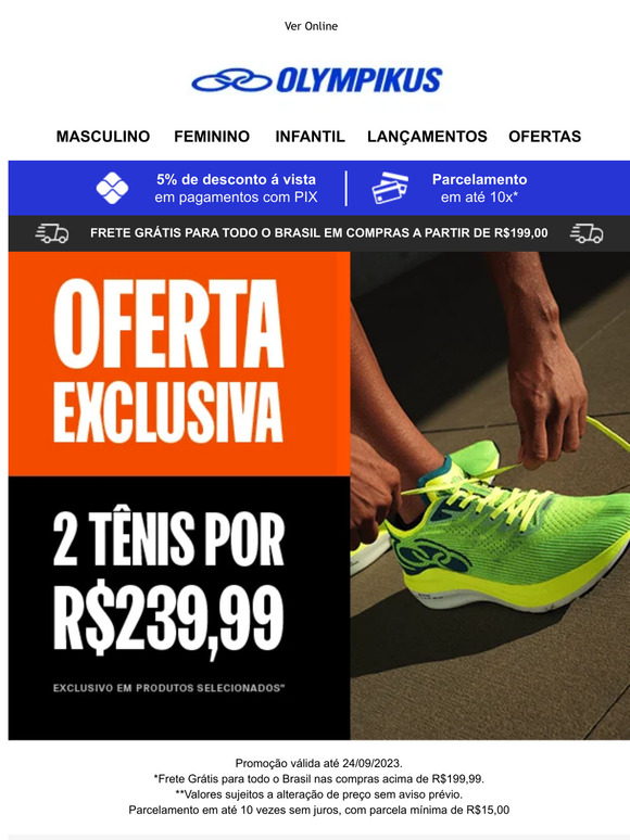 Últimas horas para aproveitar| 2 tênis por R$ 239,99
