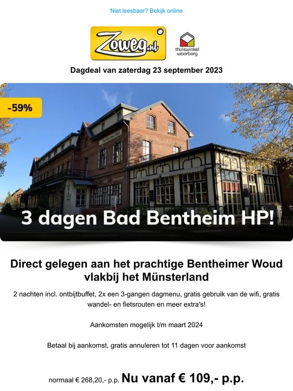 3 dagen Bad Bentheim HP v.a. 109,-