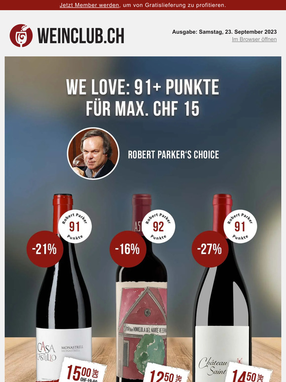 Prämierte Parker-Weine für max. 15 CHF