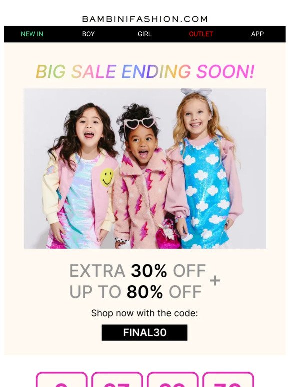 Hurry, Time's Running Out: Up to 80% Off + Extra 30% Off Sale Ends Soon