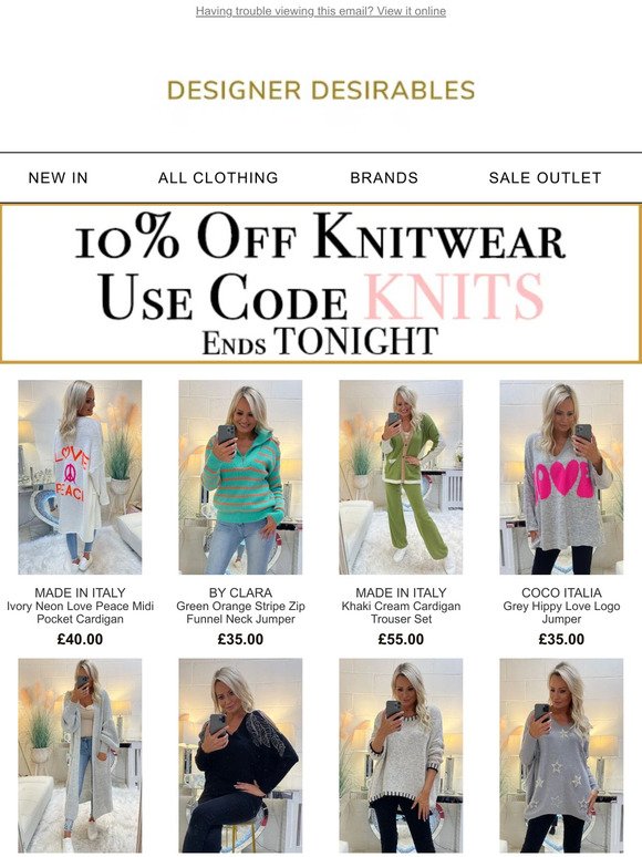 Don't Forget 10% Off Knitwear ENDS TONIGHT