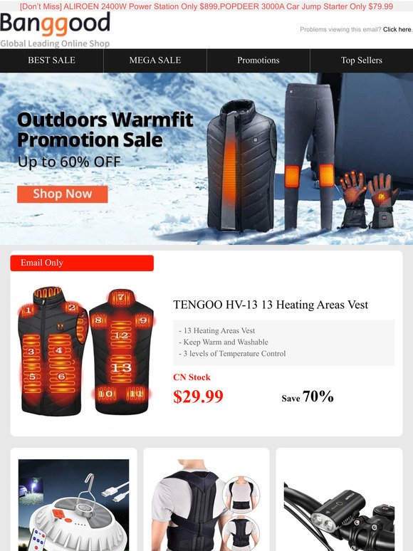 [UP TO 70% OFF] TENGOO Heating Vest Down to $29.99! 10Pcs Limited 48V 15Ah E-scooter with Seat $509!