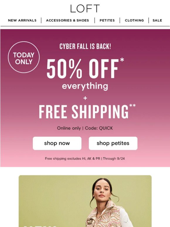 50% off EVERYTHING…and it ships free!