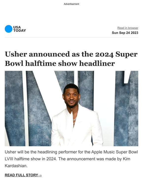 USA TODAY Breaking Usher confirmed as Super Bowl 2024 halftime show