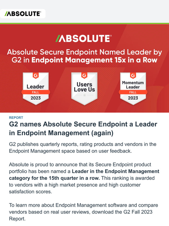 Absolute named a Leader by G2 in Endpoint Management (again)