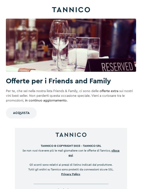 [Friends and Family] Nuovi sconti EXTRA per gli amici di Tannico