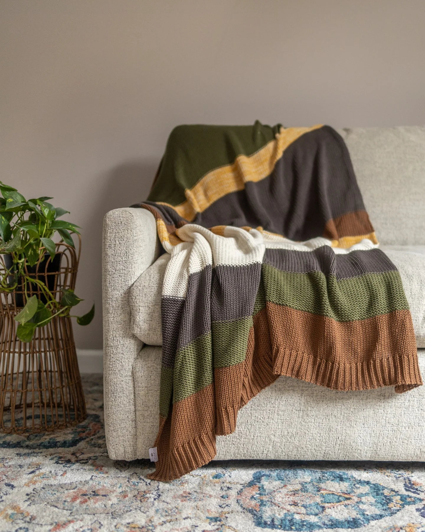 Image of Malin Organic Cotton Retro Striped Knit Throw