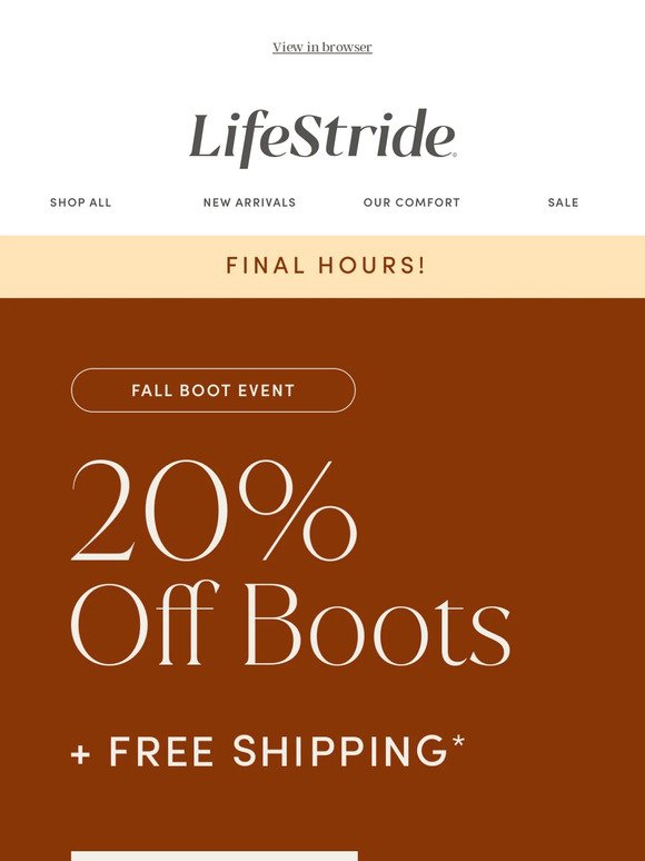 ENDS TODAY! 20% off boots + Free shipping