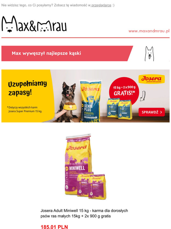Uzupełniamy zapasy karmą marki Josera! 15 kg + 2x900 g gratis!🐈 🐕 Dr. Huggy w nowej obniżonej cenie. Łap okazję🚀