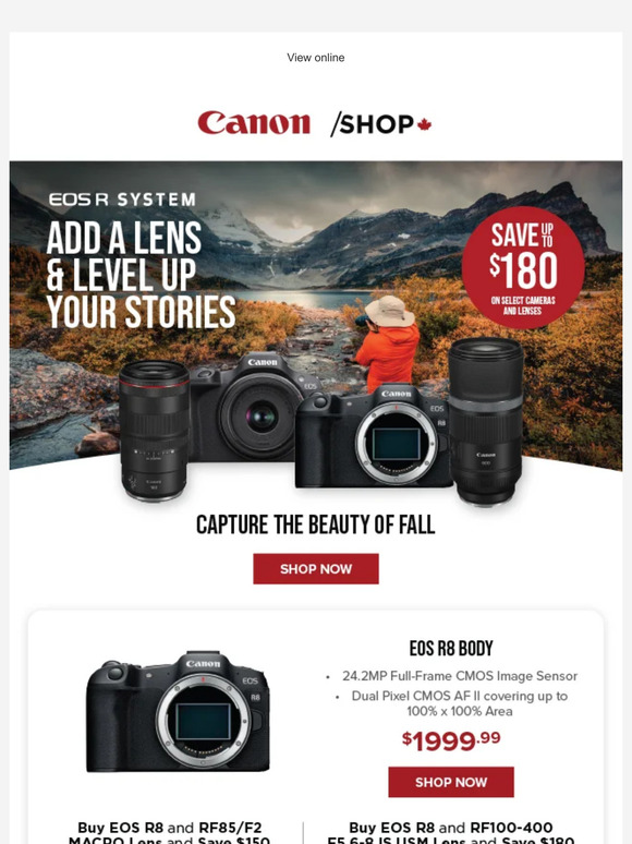 Instant Savings up to $180 on Select Cameras and Lenses