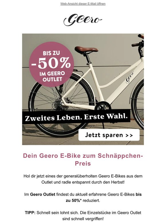 E-Bikes ⚡ bis zu 50% reduziert ⚡ im Geero Outlet!