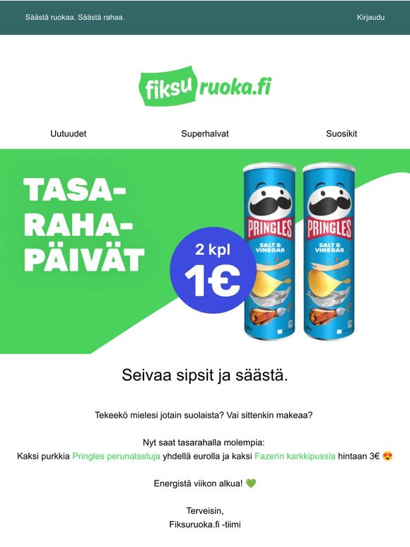 Pringles -83% 🔥 Fazer karkit 2kpl 3€ 😋