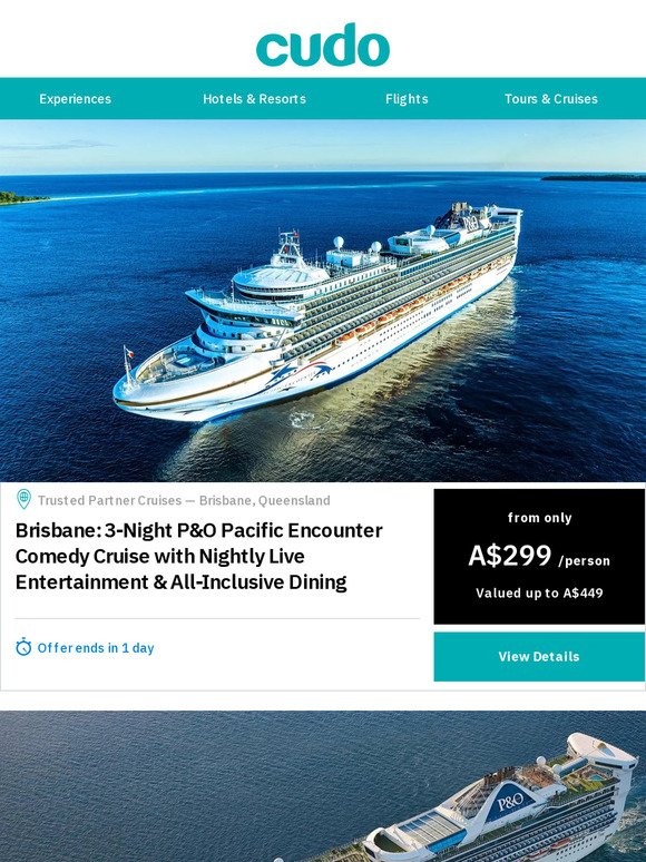 5 DAYS LEFT TO SAVE ON P&O CRUISES FROM $299pp twinshare