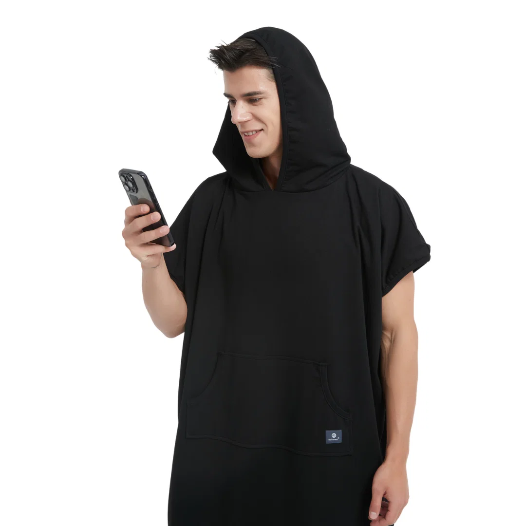 Image of NEW Adult Hooded Poncho Blanket (Black) | RF Shielding, 5G Anti-Radiation