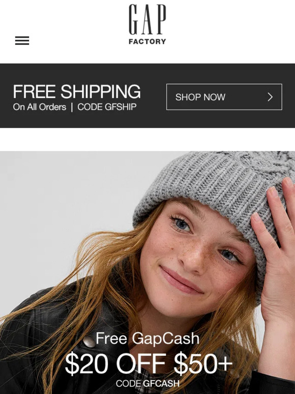 Today only: free shipping + $20 in free GapCash ✅