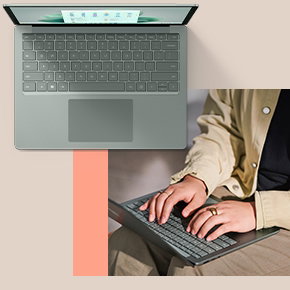 Hands typing on Surface Pro 9. Second image of keyboard.