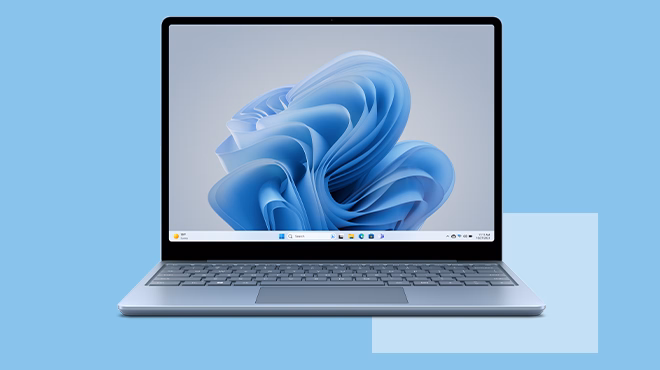 New Surface Laptop Go 3 is opened with Windows 11 on screen.